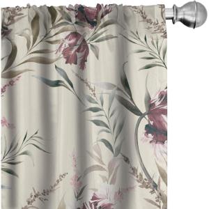 Ambesonne Poppy Curtains, Vintage Composition of Neutral Flowers Greenish Peduncles Romantic Vibes Art, Window Treatments 2 Panel Set for Living Room Bedroom, Pair of – 28″ x 63″, Blush Yellow Green(Eggshell Dried Rose)