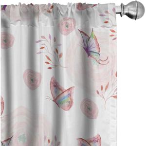 Ambesonne Retro Curtains, Sketch Style Continuous Neutral Colors Floral Motifs Lines Dreamy Artwork, Window Treatments 2 Panel Set for Living Room Bedroom, Pair of – 28″ x 63″, Soft Pink Pale Purple(Pale Rose Navy Blue)