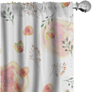 Ambesonne Retro Curtains, Sketch Style Continuous Neutral Colors Floral Motifs Lines Dreamy Artwork, Window Treatments 2 Panel Set for Living Room Bedroom, Pair of – 28″ x 63″, Soft Pink Pale Purple(Coral Laurel Green)