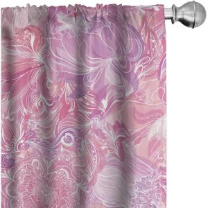 Ambesonne Retro Curtains, Sketch Style Continuous Neutral Colors Floral Motifs Lines Dreamy Artwork, Window Treatments 2 Panel Set for Living Room Bedroom, Pair of – 28″ x 63″, Soft Pink Pale Purple(Soft Pink Pale Purple)