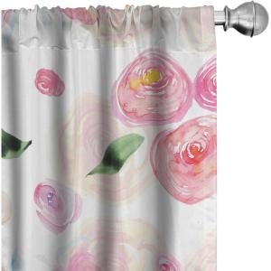 Ambesonne Retro Curtains, Sketch Style Continuous Neutral Colors Floral Motifs Lines Dreamy Artwork, Window Treatments 2 Panel Set for Living Room Bedroom, Pair of – 28″ x 63″, Soft Pink Pale Purple(Fern Green Soft Pink)
