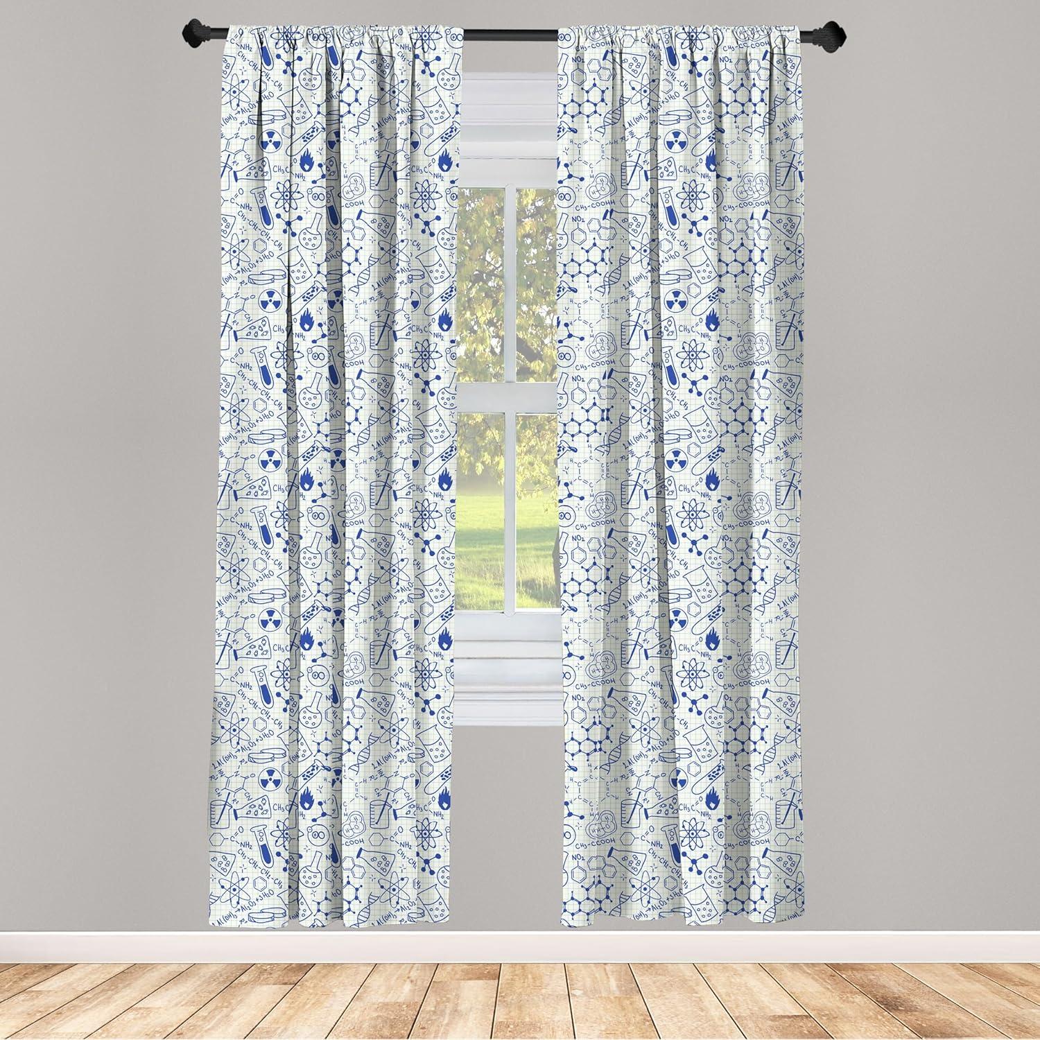 imageAmbesonne Cartoon 2 Panel Curtain Set Science Chemistry Geometry Math Nerd Geek and Genius Themed Design Art Window Treatment Living Room Bedroom Decor Pair of 28 x 95 Blue and Ivory