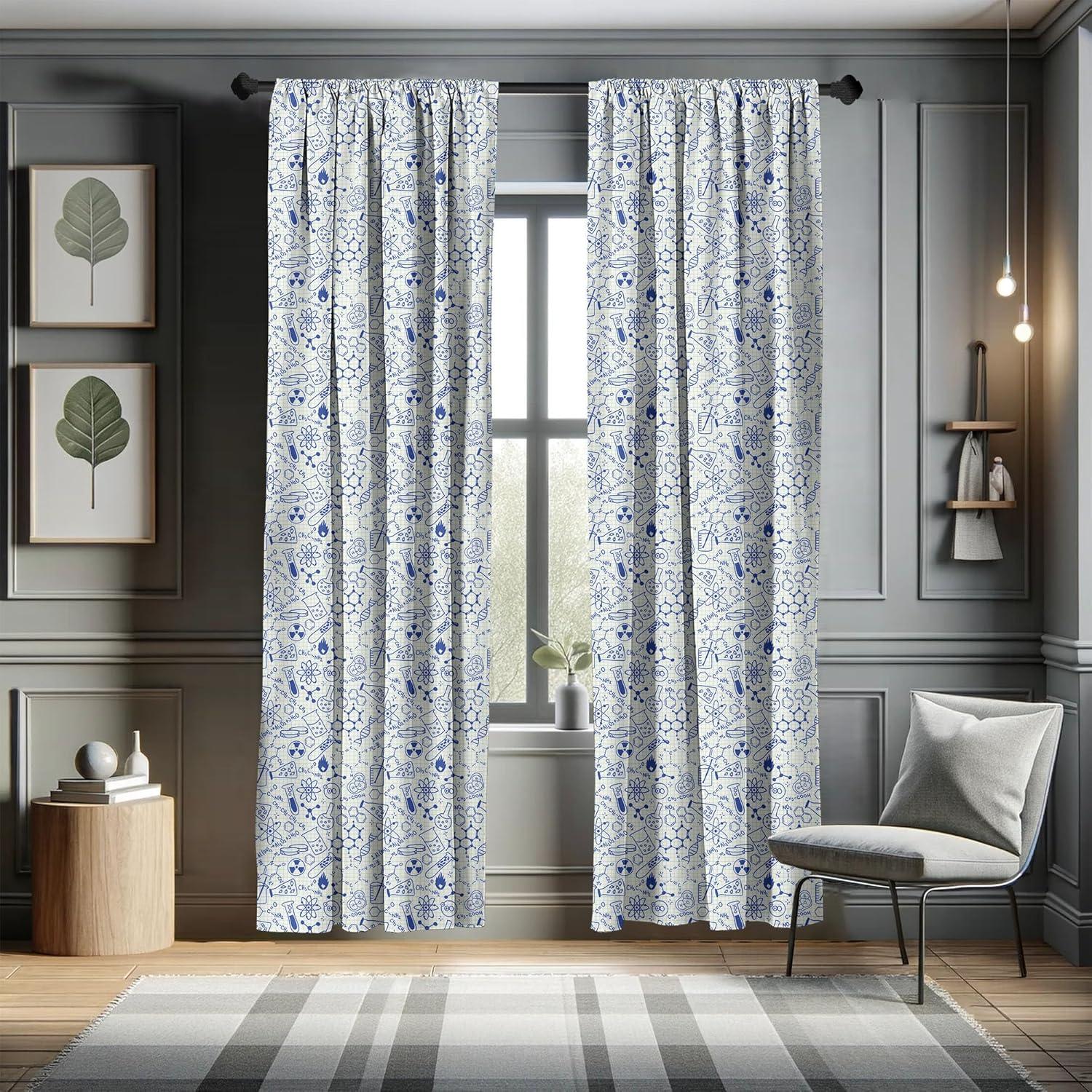 imageAmbesonne Cartoon 2 Panel Curtain Set Science Chemistry Geometry Math Nerd Geek and Genius Themed Design Art Window Treatment Living Room Bedroom Decor Pair of 28 x 95 Blue and Ivory