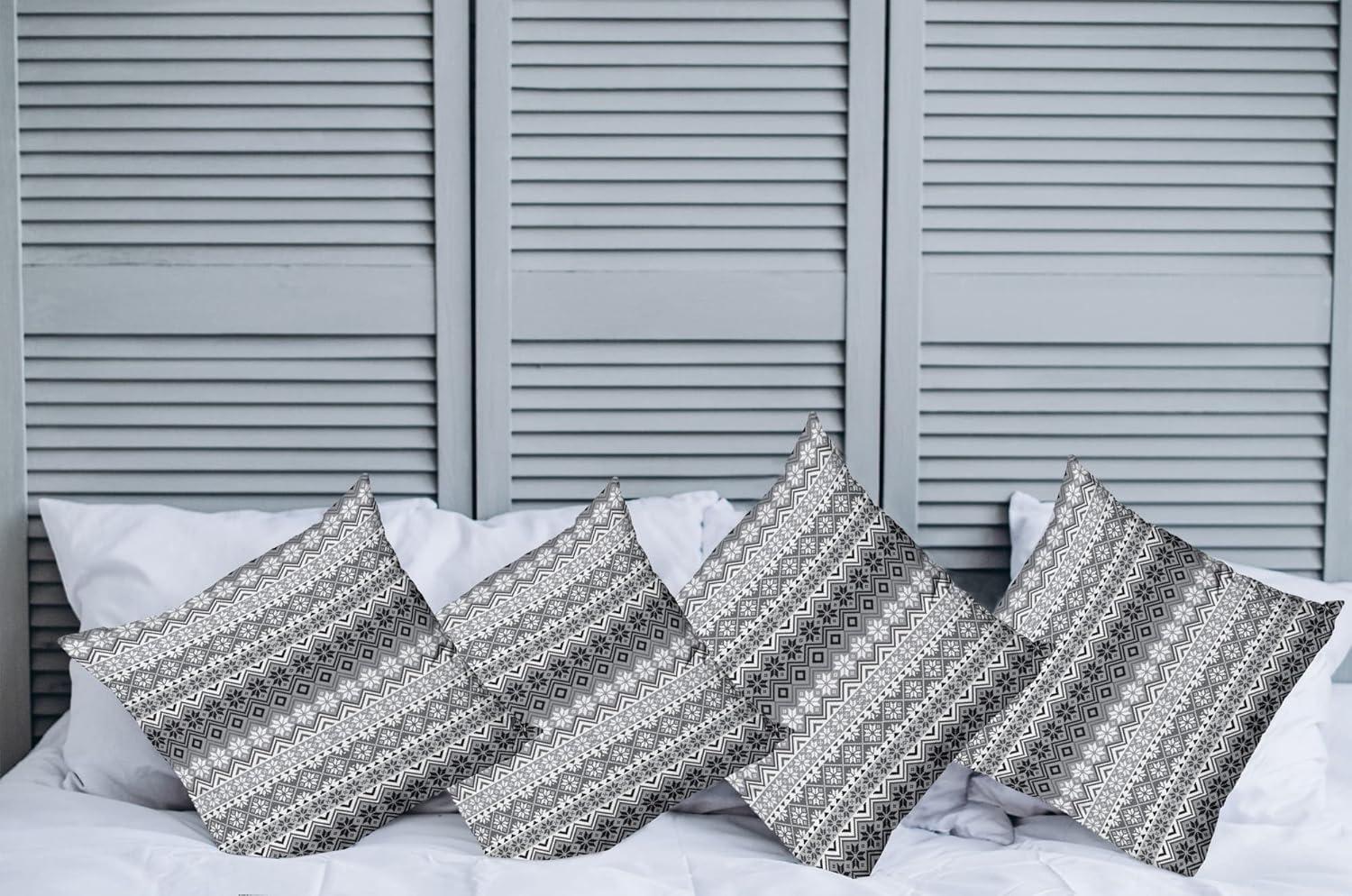 imageAmbesonne Grey Decorative Throw Pillow Case Pack of 4 Nordic Snowflake Knit Patterns Scandinavian Motifs Traditional and Modern Print Cushion Cover for Couch Living Room Car 20 Grey White