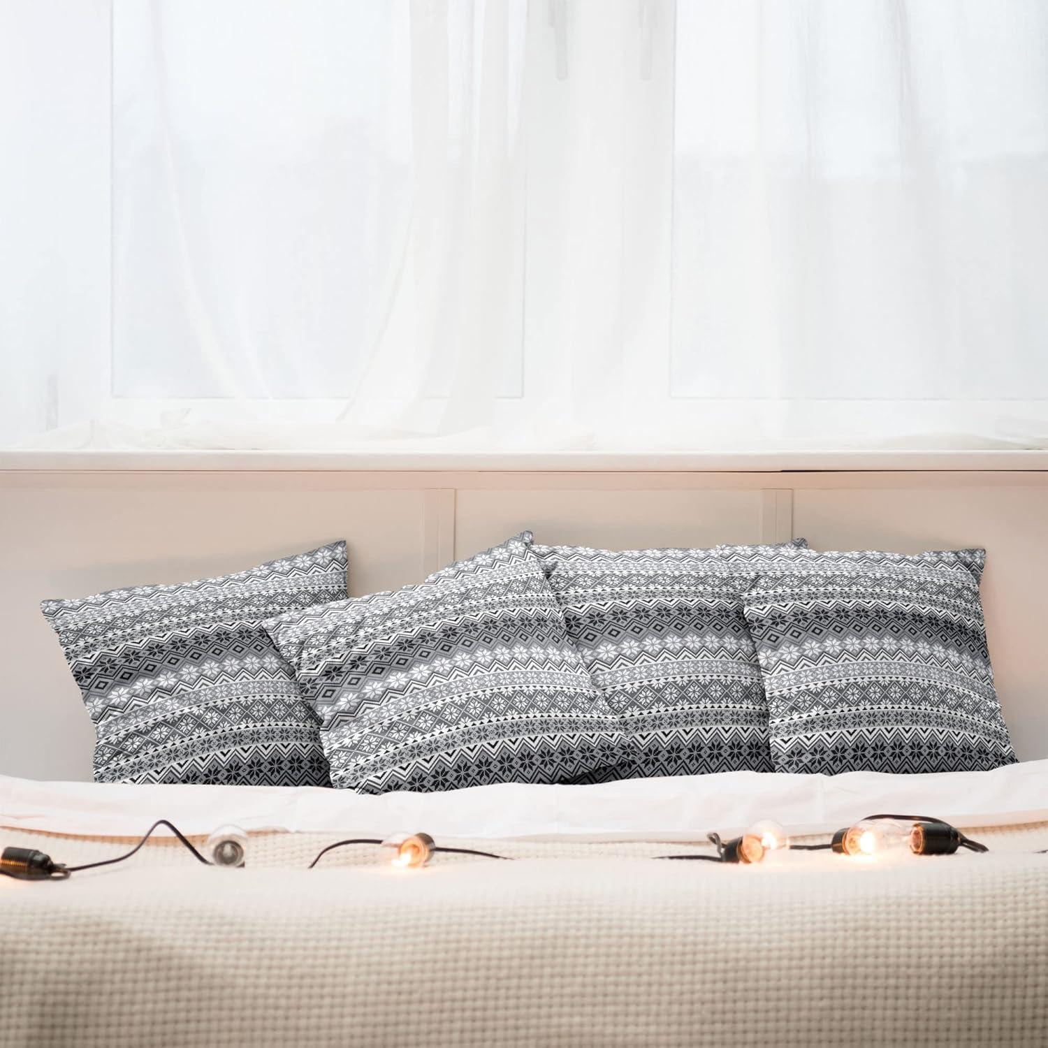 imageAmbesonne Grey Decorative Throw Pillow Case Pack of 4 Nordic Snowflake Knit Patterns Scandinavian Motifs Traditional and Modern Print Cushion Cover for Couch Living Room Car 20 Grey White