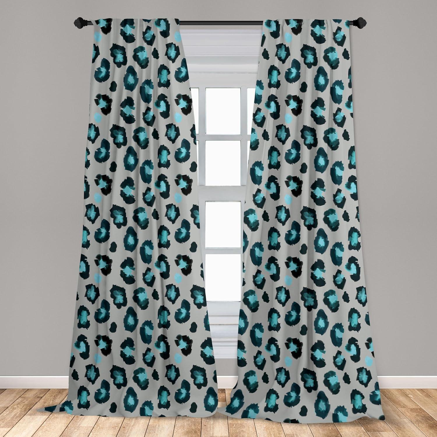 imageAmbesonne Leopard Curtains Interpretation of Stain Like Motifs Window Treatments 2 Panel Set for Living Room Bedroom Pair of 28 x 84 Dimgray Teal