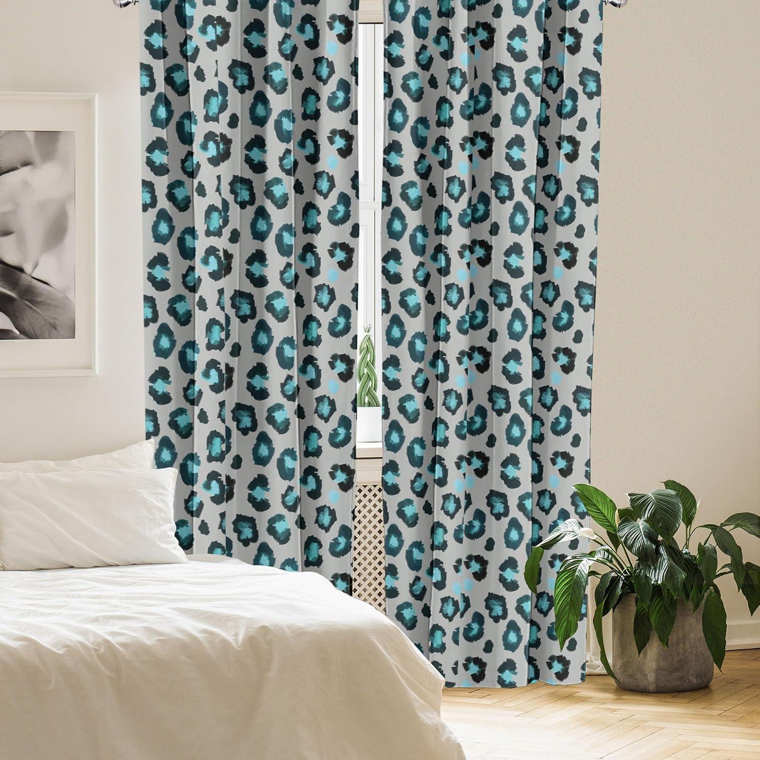 imageAmbesonne Leopard Curtains Interpretation of Stain Like Motifs Window Treatments 2 Panel Set for Living Room Bedroom Pair of 28 x 84 Dimgray Teal