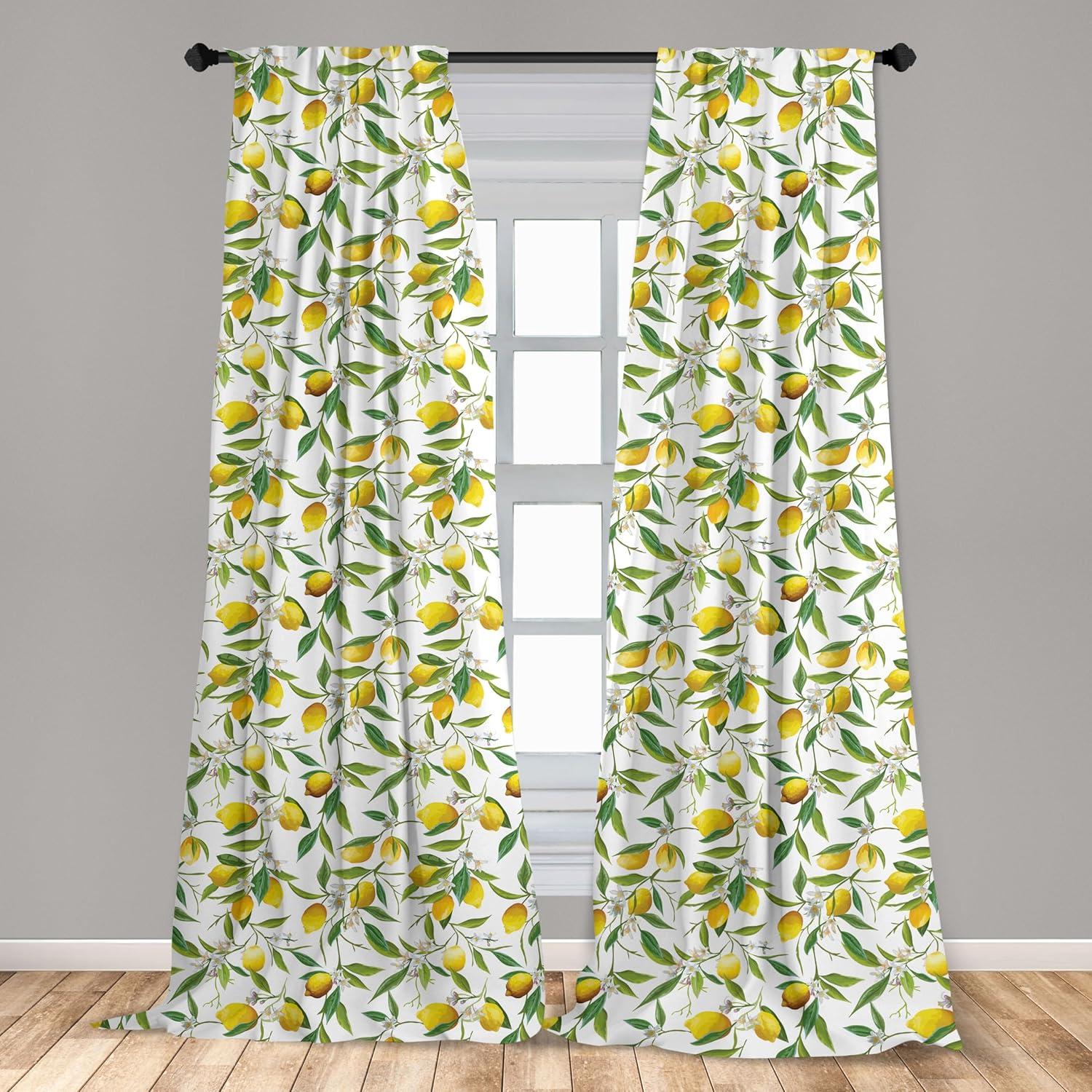 imageAmbesonne Nature Curtains Flowering Lemon Woody Plant Romance Habitat Citrus Fresh Background Window Treatments 2 Panel Set for Living Room Bedroom Pair of 28 x 63 Emerald Green