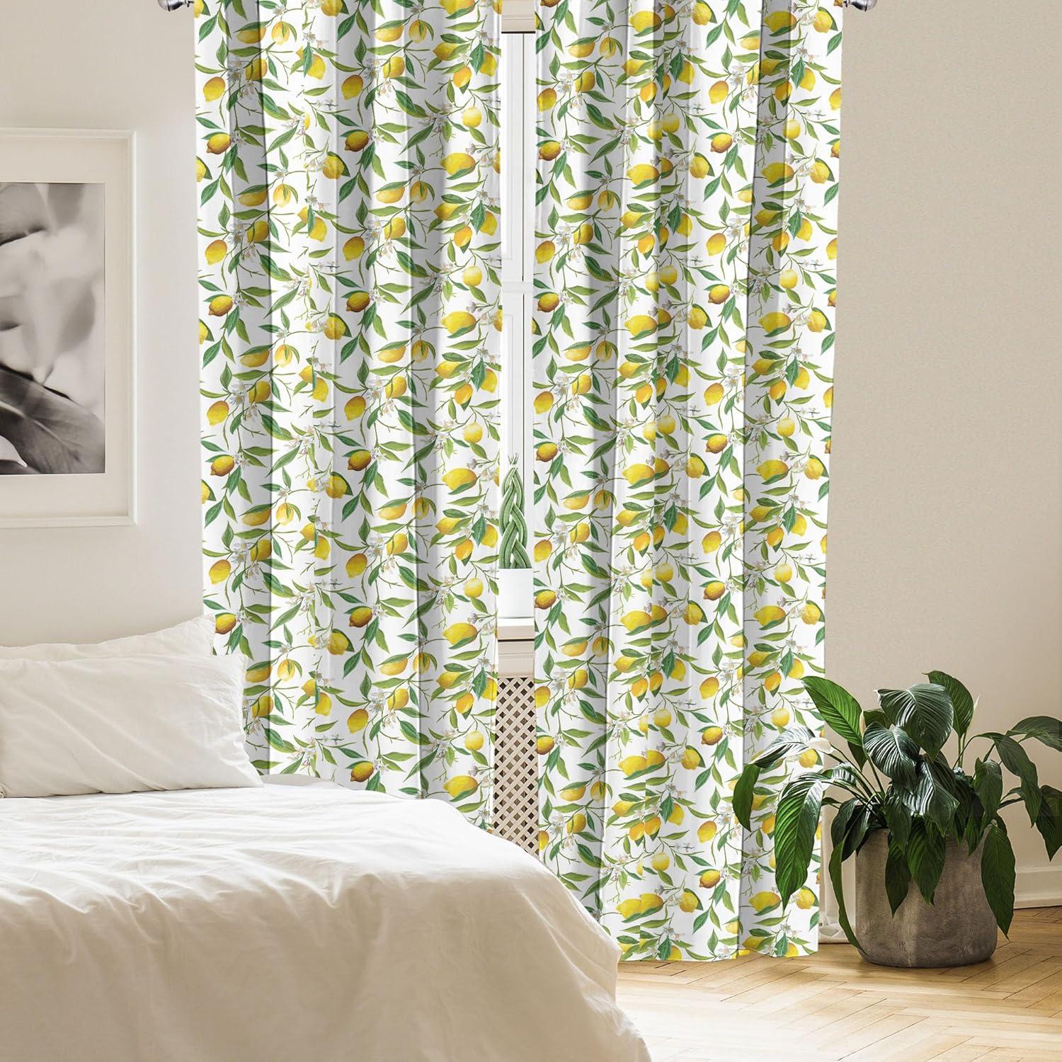 imageAmbesonne Nature Curtains Flowering Lemon Woody Plant Romance Habitat Citrus Fresh Background Window Treatments 2 Panel Set for Living Room Bedroom Pair of 28 x 63 Emerald Green