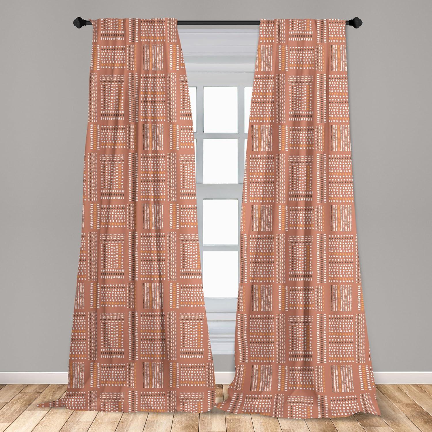 imageAmbesonne Tribal Curtains Hand Drawn Look Marks and Strokes Terracotta Color Palette Pattern Window Treatments 2 Panel Set for Living Room Bedroom Pair of 28 x 63 Rust Grey