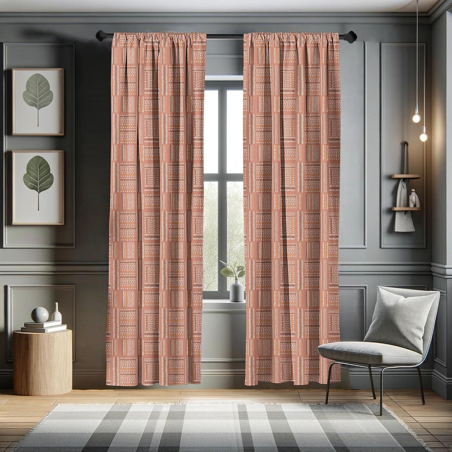 imageAmbesonne Tribal Curtains Hand Drawn Look Marks and Strokes Terracotta Color Palette Pattern Window Treatments 2 Panel Set for Living Room Bedroom Pair of 28 x 63 Rust Grey