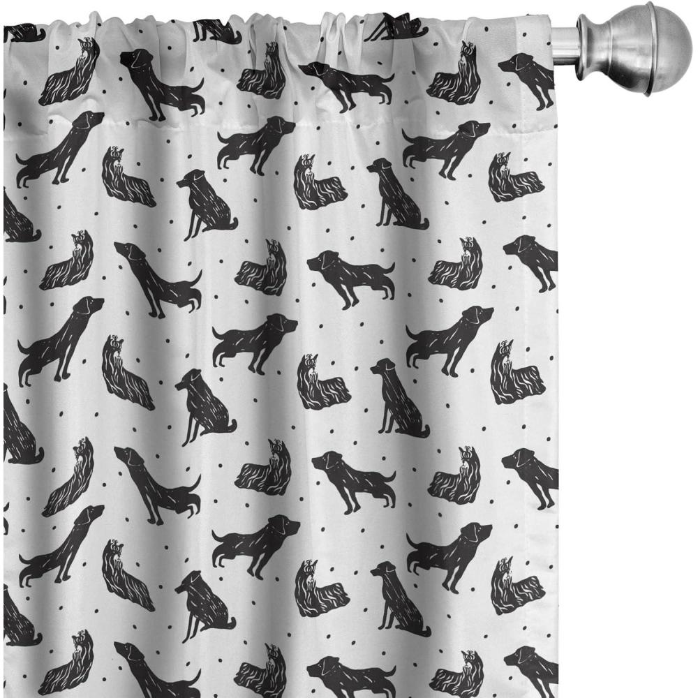 imageAmbesonne Dog Lover Curtains Various Types of Pet Animals in Hand Drawn Terrier Labrador Silhouettes Window Treatments 2 Panel Set for Living Room Bedroom Pair of 28 x 84 Charcoal Grey White