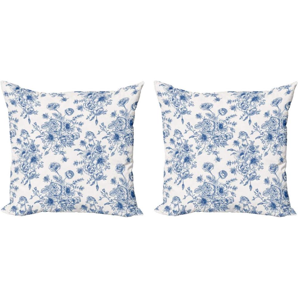 imageAmbesonne Flower Decorative Throw Pillow Case Pack of 2 Floral Pattern of Blue Flowers Delicate Design Couch Bedroom Living Room Cushion Cover 16 Night Blue
