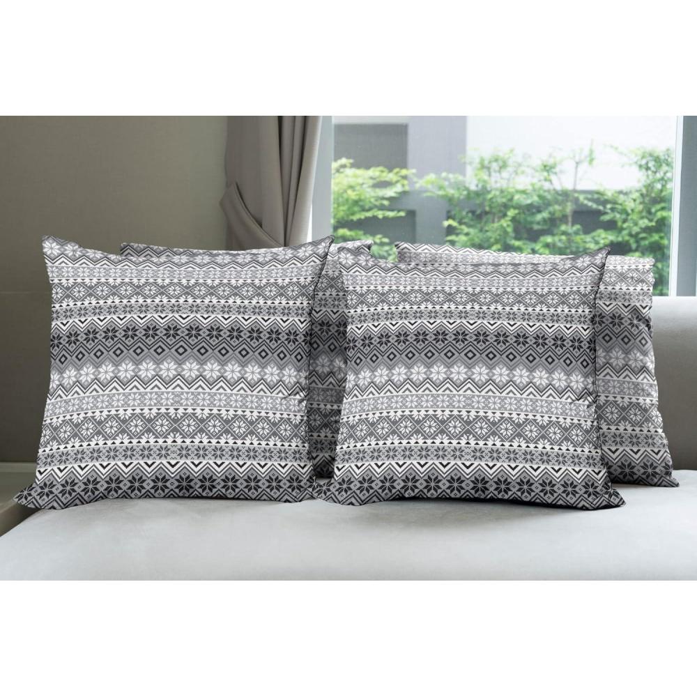 imageAmbesonne Grey Decorative Throw Pillow Case Pack of 4 Nordic Snowflake Knit Patterns Scandinavian Motifs Traditional and Modern Print Cushion Cover for Couch Living Room Car 20 Grey White