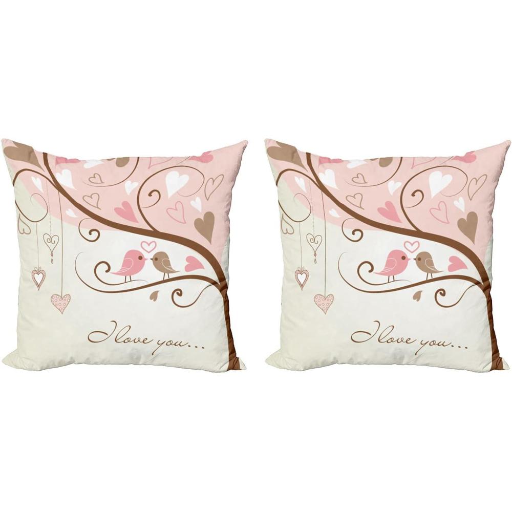 imageAmbesonne Love Decorative Throw Pillow Case Pack of 2 Birds on Branch Abstract Heart Shapes Nature Environment Ornate Romance Print Couch Bedroom Living Room Cushion Cover 16 Blush Brown Beige20