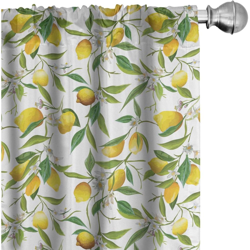 imageAmbesonne Nature Curtains Flowering Lemon Woody Plant Romance Habitat Citrus Fresh Background Window Treatments 2 Panel Set for Living Room Bedroom Pair of 28 x 84 Emerald Green