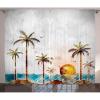 Ambesonne Island Curtains, Tropical Landscape in Watercolor Style Palm Trees Ocean Waves Sunset Beach Picture, Living Room Bedroom Window Drapes 2 Panel Set, 108″ X 84″, Multicolor(108″W x 84″L (Pack of 2))
