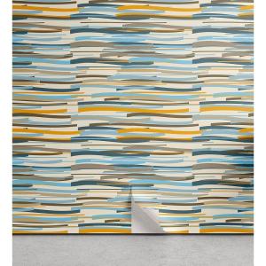 Ambesonne Abstract Modern Art Peel & Stick Wallpaper for Home, Neutral Colors Boho Stripes Simple Design Geometric Print, Self-Adhesive Living Room Kitchen Accent, 13″ x 100″, Orange Sky Blue Cream
