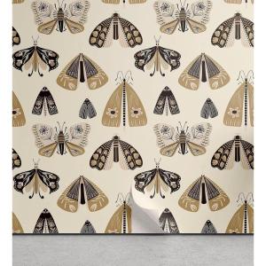 Ambesonne American Traditional Peel & Stick Wallpaper for Home, Oldschool Inspired Moth Illustration with Floral Wings, Self-Adhesive Living Room Kitchen Accent, 13″ x 100″, Camel Cream Charcoal Grey