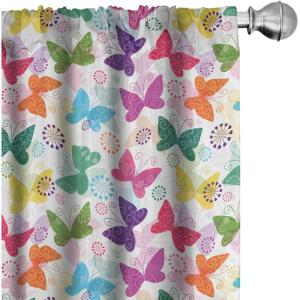 Ambesonne Butterfly Curtains, Surreal Animal Silhouettes with Floral Elements Faded Colors Romantic Design, Window Treatments 2 Panel Set for Living Room Bedroom, Pair of – 28″ x 95″, Multicolor White