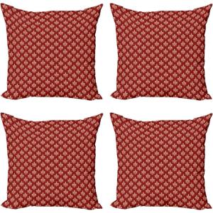 Ambesonne Fleur De Lis Decorative Throw Pillow Case Pack of 4, French Royalty Coats of Arms Lily Vintage Kingdom Classic Heraldry, Cushion Cover for Couch Living Room Car, 18″, Peach and Vermilion(18″)
