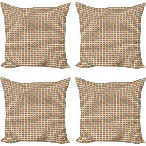 Ambesonne Retro Decorative Throw Pillow Case Pack of 4, Old Audio Cassettes Vintage Elements Listening to Music Theme Recording Technology, Cushion Cover for Couch Living Room Car, 16″, Multicolor(20″ x 20″ (Pack of 4))