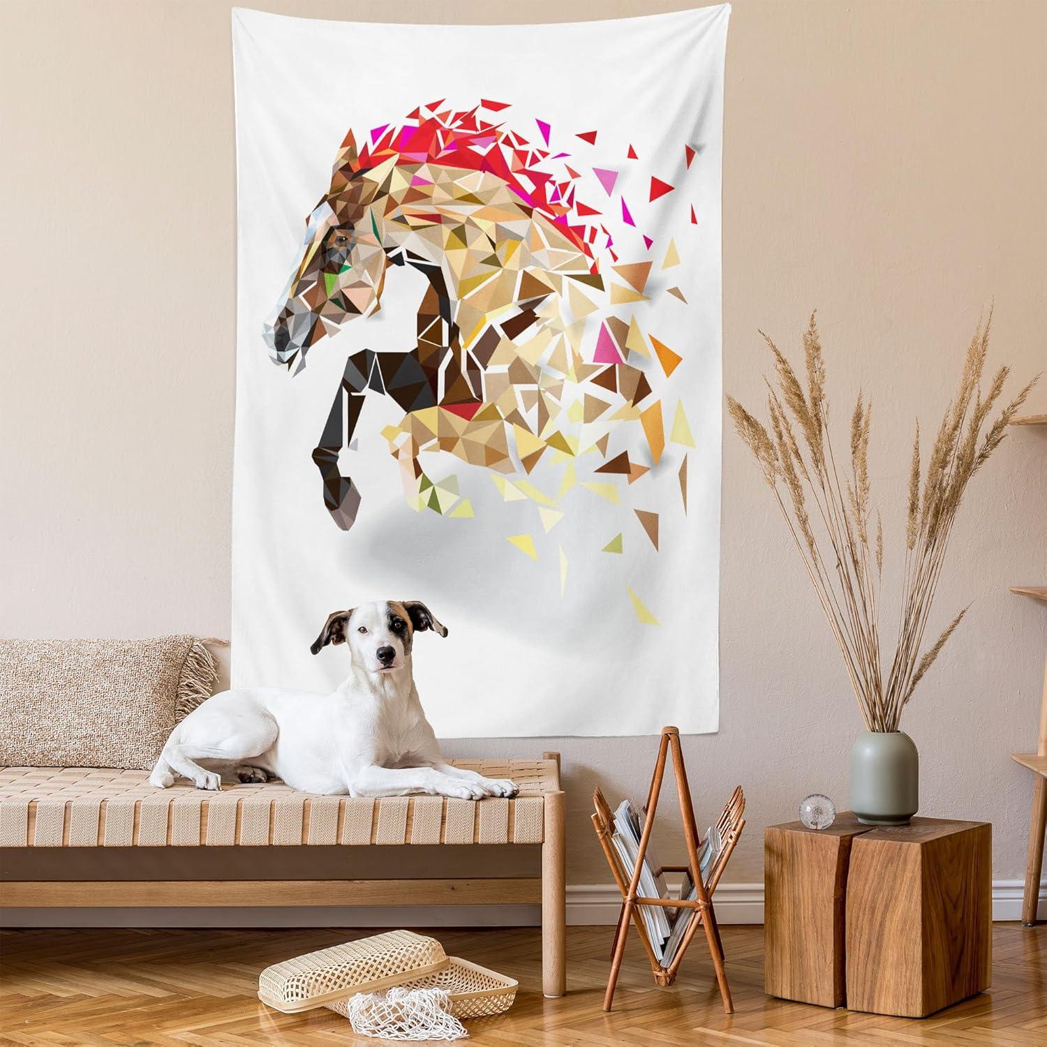 imageAmbesonne Diamond Tapestry Disappearing Wild Horse in The Digital Polygonal Style of Geometric and Modern Design of a Cubism Artwork Wall Hanging for Bedroom Living Room Dorm 60 X 80 Blue White