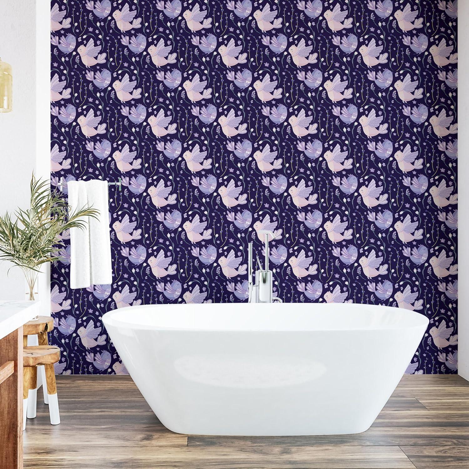 imageAmbesonne Magnolia Peel amp Stick Wallpaper for Home Classic Pattern of Urban Jungle Flowers with Leaves Modern Farmhouse SelfAdhesive Living Room Kitchen Accent 13 x 72 Pale Rose Hunter GreenDark Indigo and Ceil Blue