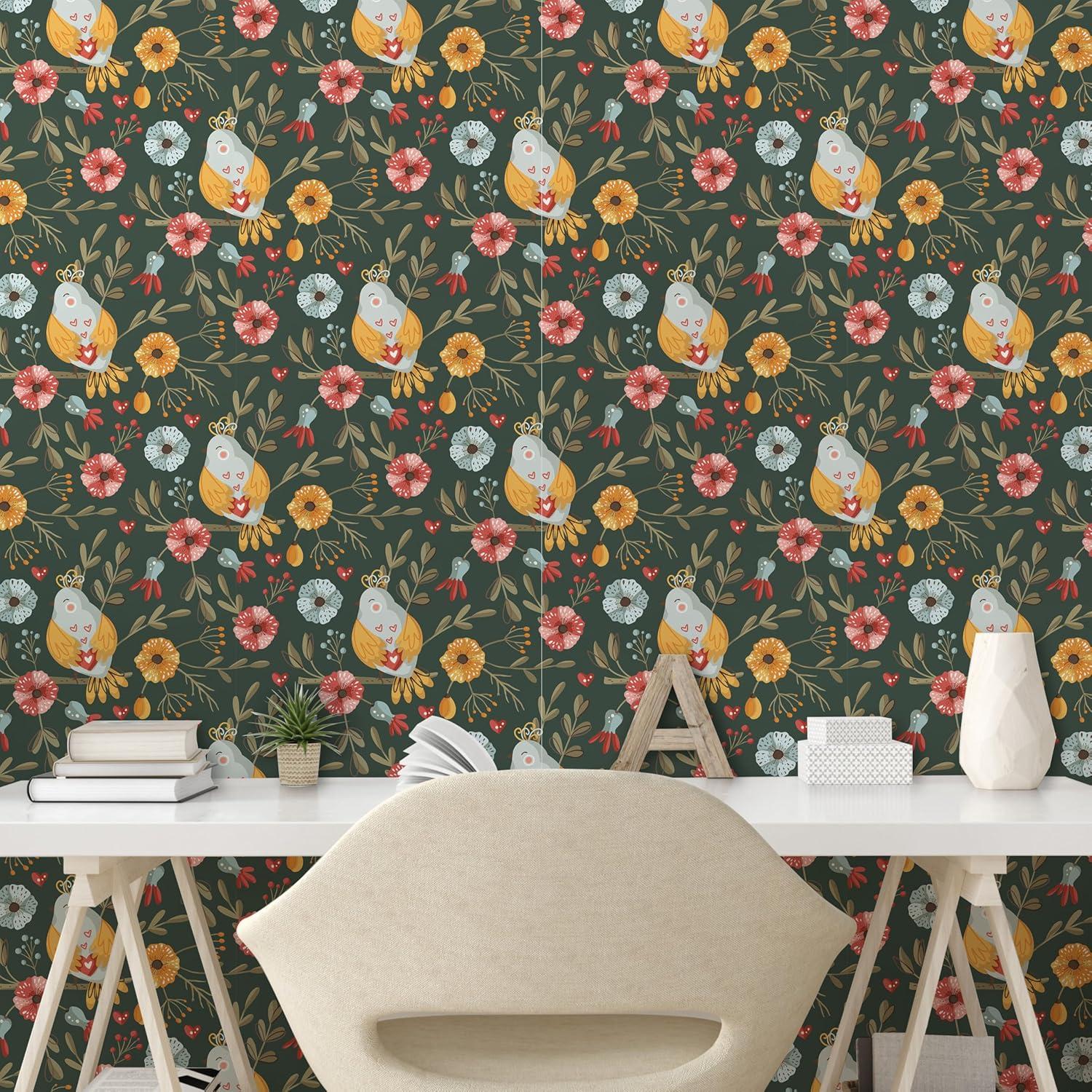 imageAmbesonne Magnolia Peel amp Stick Wallpaper for Home Classic Pattern of Urban Jungle Flowers with Leaves Modern Farmhouse SelfAdhesive Living Room Kitchen Accent 13 x 72 Pale Rose Hunter GreenMustard Ruby Army Green