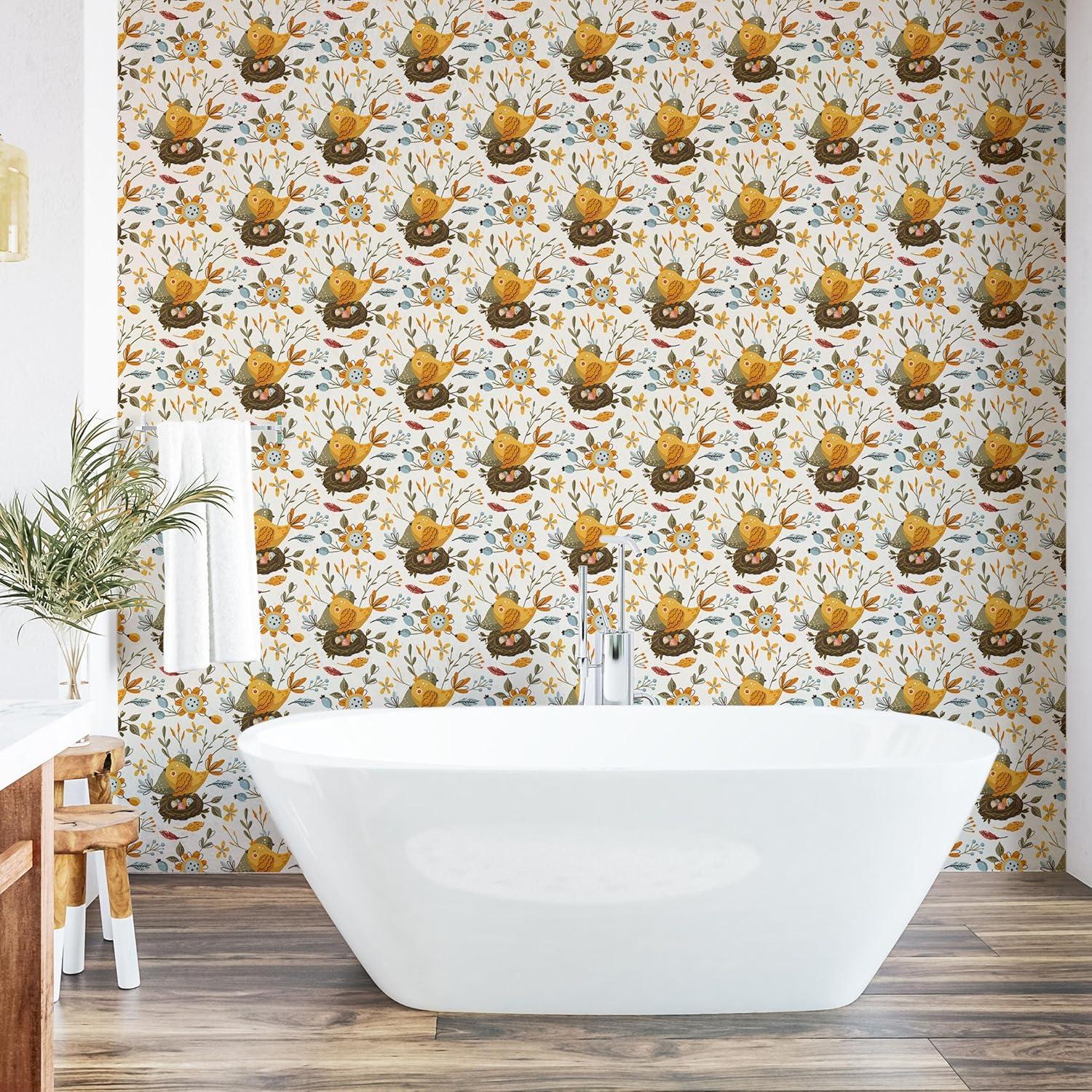 imageAmbesonne Magnolia Peel amp Stick Wallpaper for Home Classic Pattern of Urban Jungle Flowers with Leaves Modern Farmhouse SelfAdhesive Living Room Kitchen Accent 13 x 72 Pale Rose Hunter GreenPale Coffee Green Beige