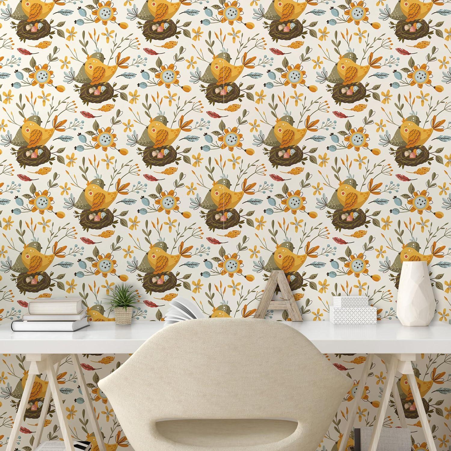 imageAmbesonne Magnolia Peel amp Stick Wallpaper for Home Classic Pattern of Urban Jungle Flowers with Leaves Modern Farmhouse SelfAdhesive Living Room Kitchen Accent 13 x 72 Pale Rose Hunter GreenPale Coffee Green Beige