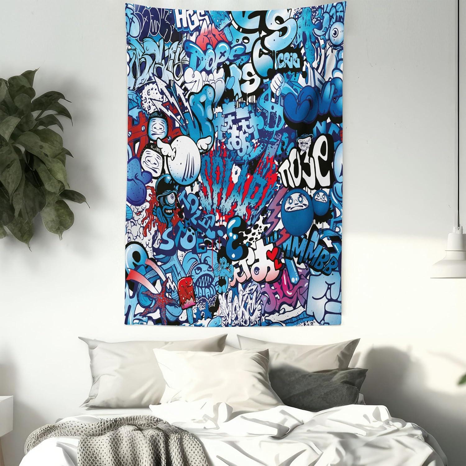 imageAmbesonne Modern Tapestry Teenager Style Image Street Wall Graffiti Graphic Colorful Design Art Print Wall Hanging for Bedroom Living Room Dorm Decor 60 X 80 Pale Blue