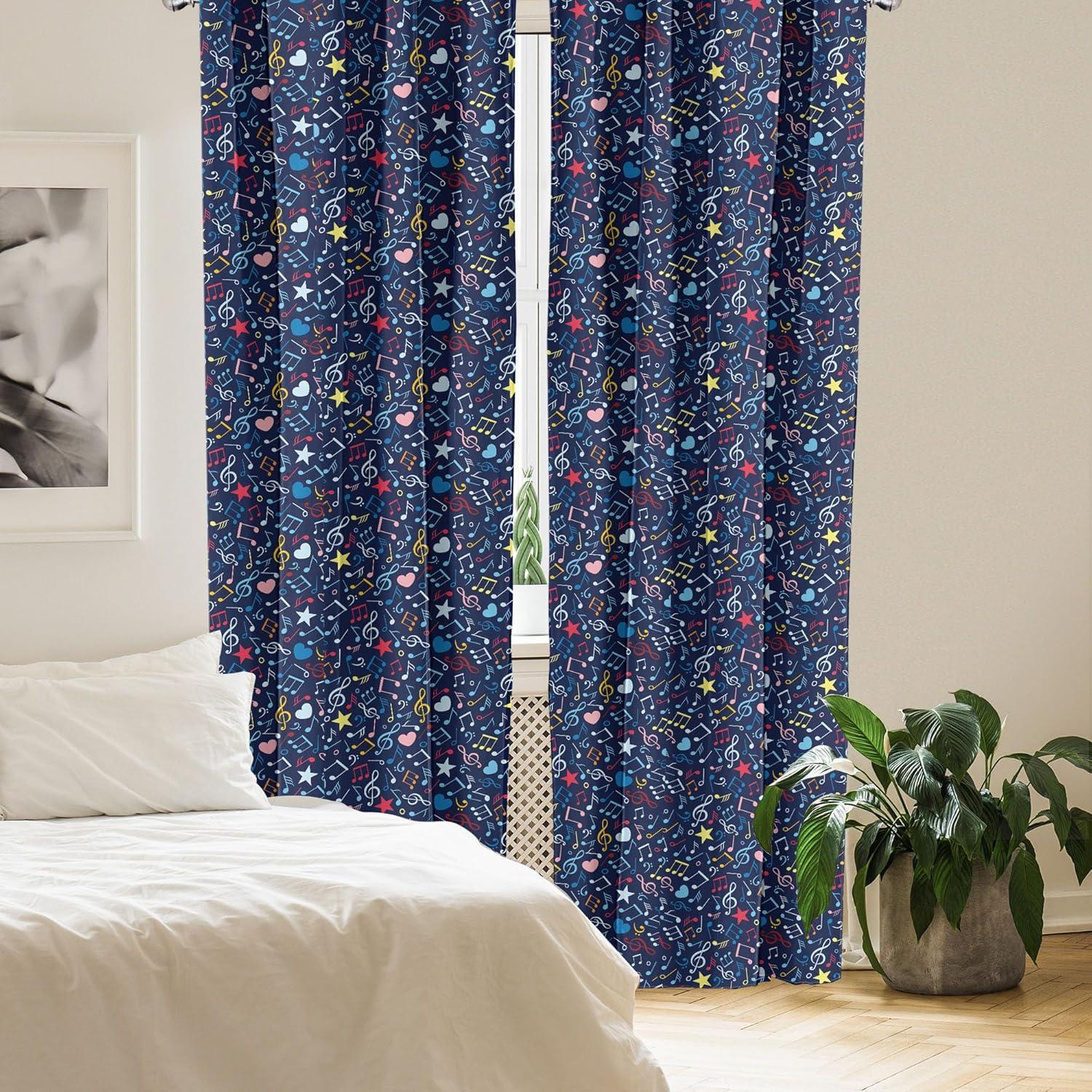 imageAmbesonne Music Curtains Hearts Notes Stars Melodic Inspiration Musical Lifestyle Rhythm in My Heart Design Window Treatments 2 Panel Set for Living Room Bedroom Pair of 28 x 84 Indigo Red