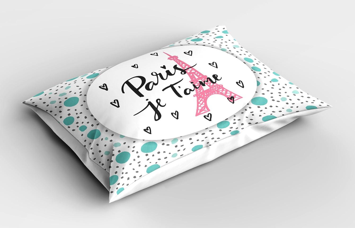 imageAmbesonne Paris Pillow Sham I Love You Lettering Fashion Modern Background Europe Architecture Decorative Standard Size Printed Pillowcase 26 X 20 Turquoise Pink Grey