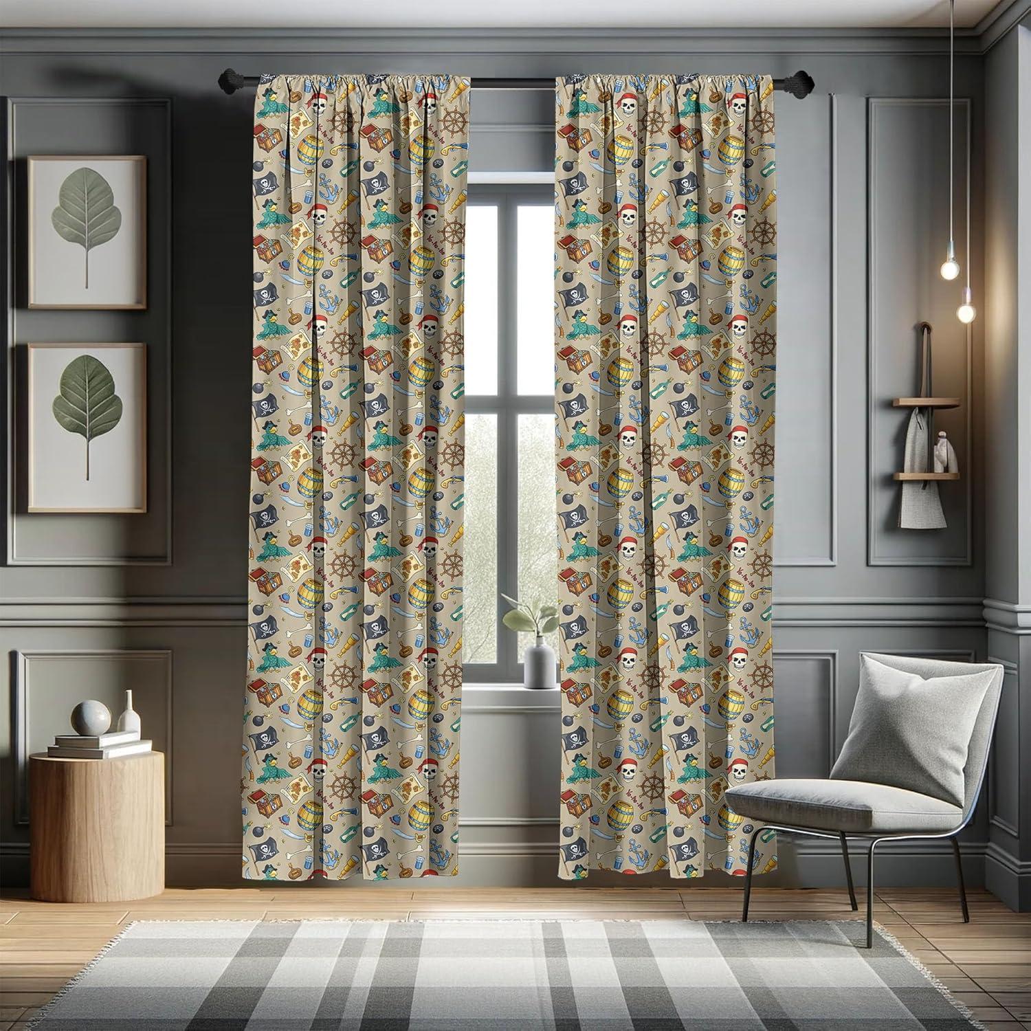 imageAmbesonne Pirates Curtains Cheerful Sketch Cartoon Pattern with Adventurous Sea Travel Piracy Theme Elements Window Treatments 2 Panel Set for Living Room Bedroom Pair of 28 x 84 MulticolorMulti Color