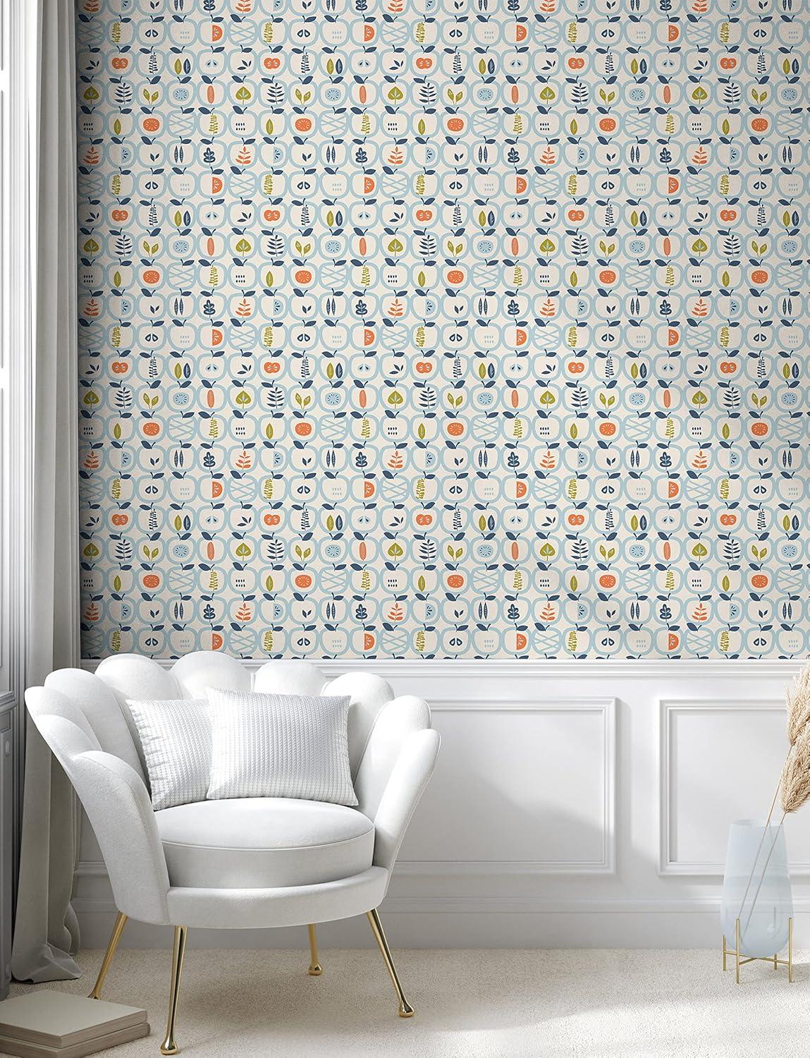 imageAmbesonne Scandinavian Peel amp Stick Wallpaper for Home Apples and Leaves Pattern Abstract Fruit Design Bountiful Harvest SelfAdhesive Living Room Kitchen Accent 13 x 100 Pale Blue Orange Green