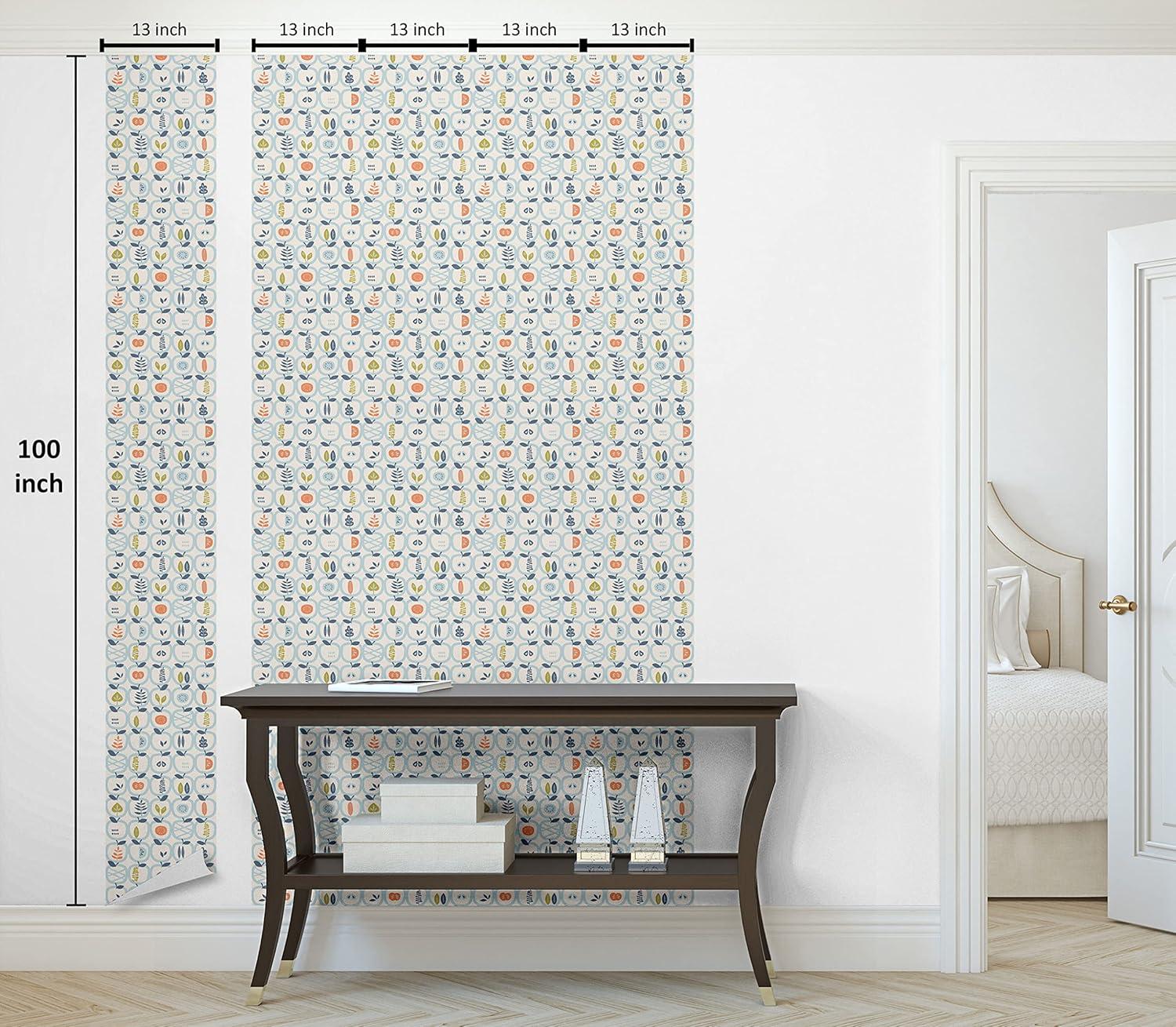 imageAmbesonne Scandinavian Peel amp Stick Wallpaper for Home Apples and Leaves Pattern Abstract Fruit Design Bountiful Harvest SelfAdhesive Living Room Kitchen Accent 13 x 100 Pale Blue Orange Green