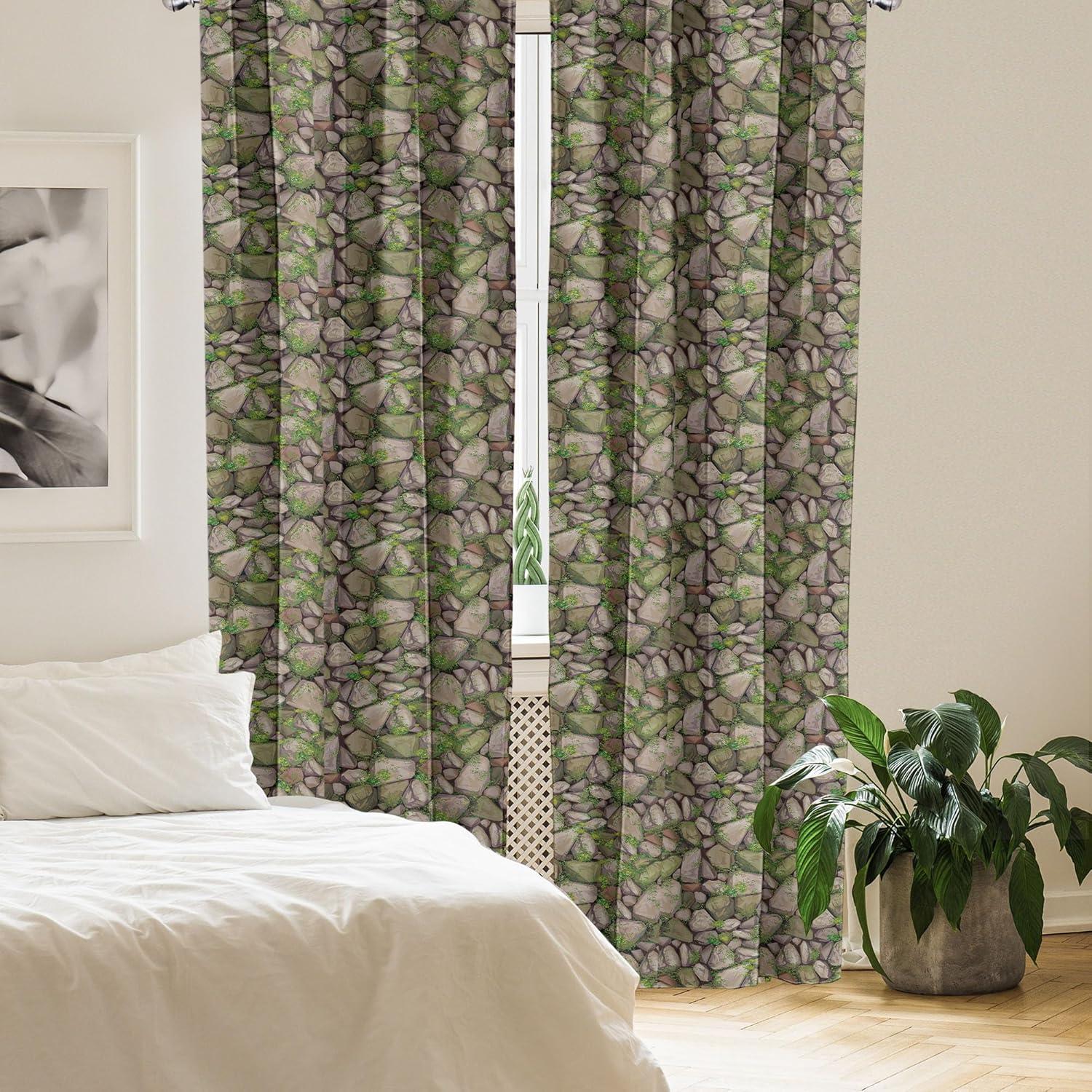 imageAmbesonne Skull Pattern Curtains Blooming Gothic Motif with Daisy Flowers Dragonflies Butterflies Window Treatments 2 Panel Set for Living Room Bedroom Pair of 28 x 63 Reseda Green Off WhiteReseda Green Pale Grey
