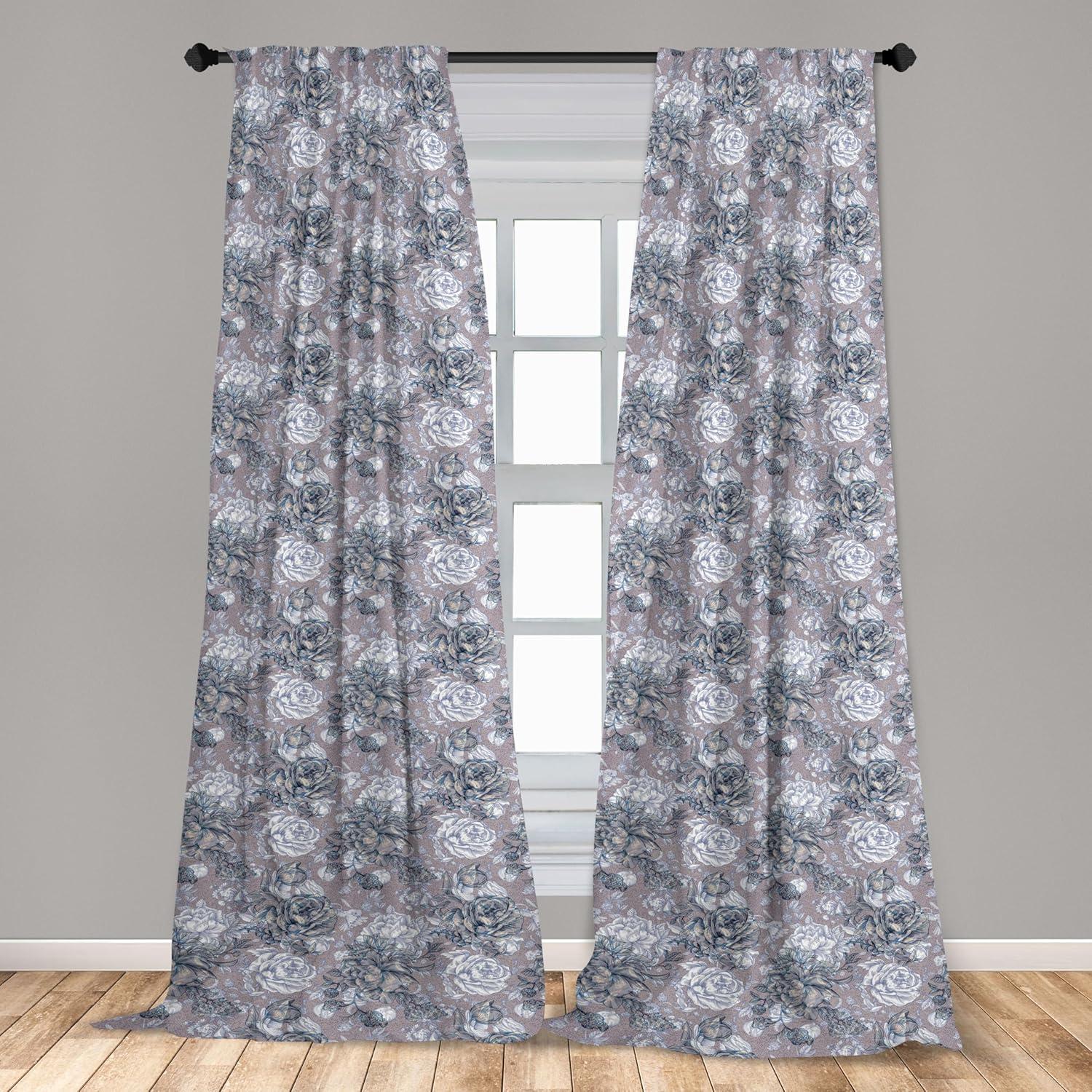 imageAmbesonne Skull Pattern Curtains Blooming Gothic Motif with Daisy Flowers Dragonflies Butterflies Window Treatments 2 Panel Set for Living Room Bedroom Pair of 28 x 63 Reseda Green Off WhiteEggshell and Pale Sepia