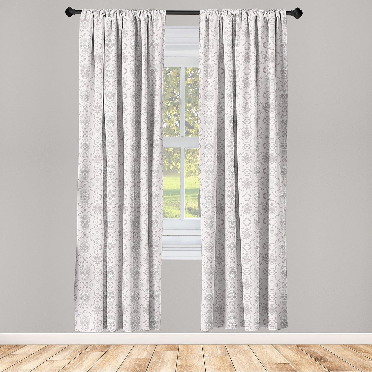 imageAmbesonne Skull Pattern Curtains Blooming Gothic Motif with Daisy Flowers Dragonflies Butterflies Window Treatments 2 Panel Set for Living Room Bedroom Pair of 28 x 63 Reseda Green Off WhitePale Eggshell Dimgray