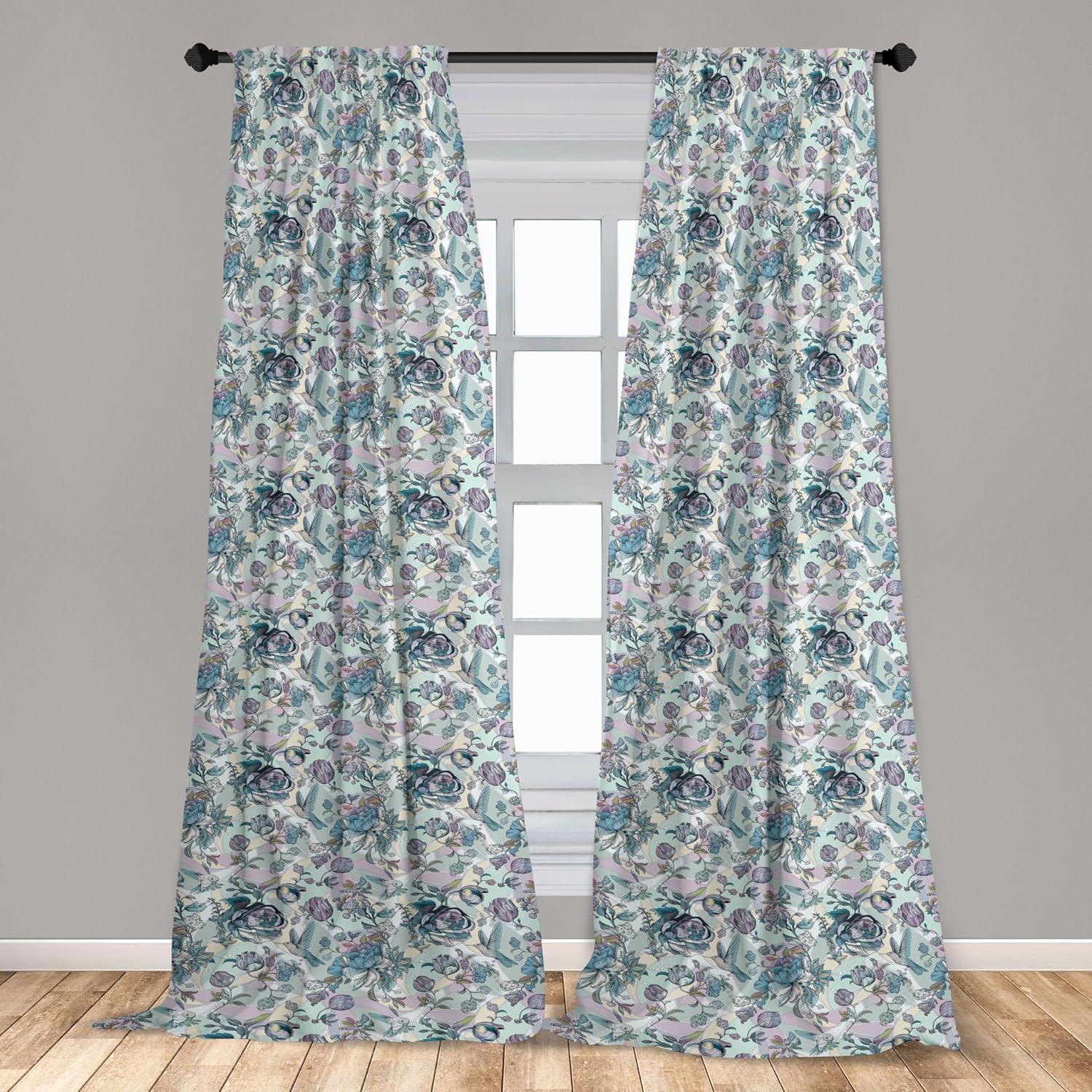 imageAmbesonne Skull Pattern Curtains Blooming Gothic Motif with Daisy Flowers Dragonflies Butterflies Window Treatments 2 Panel Set for Living Room Bedroom Pair of 28 x 63 Reseda Green Off WhitePale Blue and Multicolor