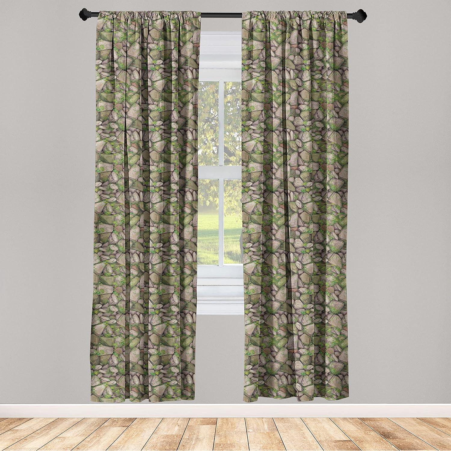 imageAmbesonne Skull Pattern Curtains Blooming Gothic Motif with Daisy Flowers Dragonflies Butterflies Window Treatments 2 Panel Set for Living Room Bedroom Pair of 28 x 63 Reseda Green Off WhiteReseda Green Pale Grey