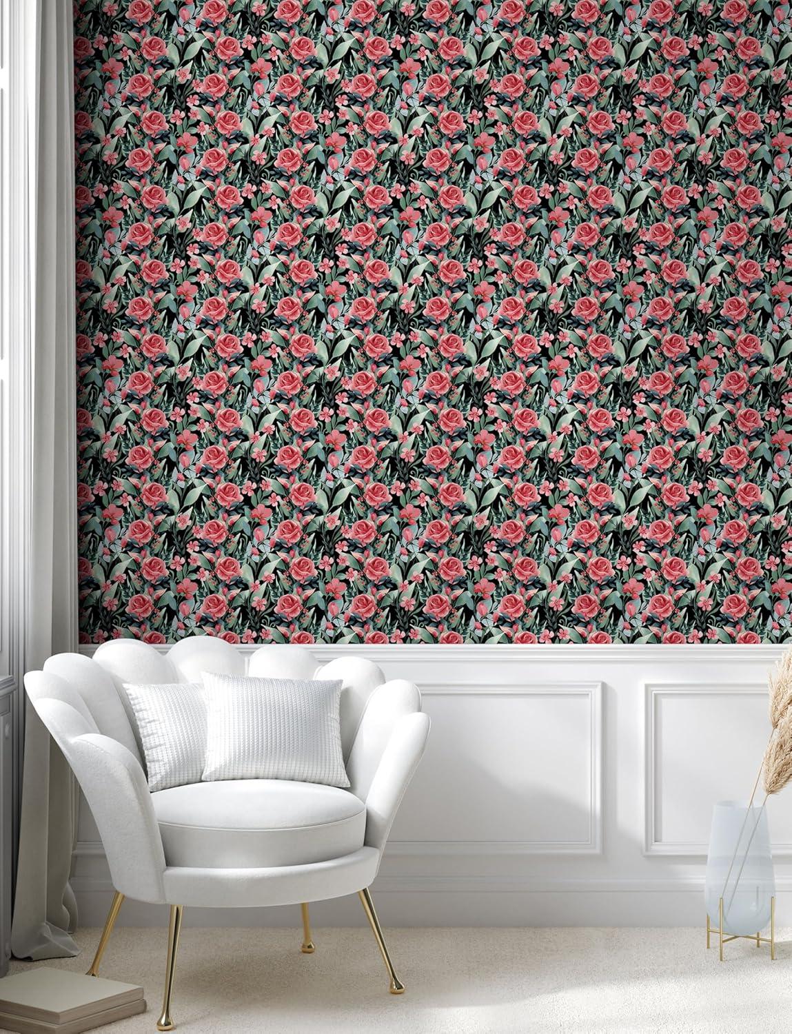 imageAmbesonne Summer Floral Peel amp Stick Wallpaper for Home Monochromatic Love Vibe with Delicate Sour Cherry Kiss Theme SelfAdhesive Living Room Kitchen Accent 13 x 36 Burgundy Ruby and PinkCoral and Pale Reseda Green