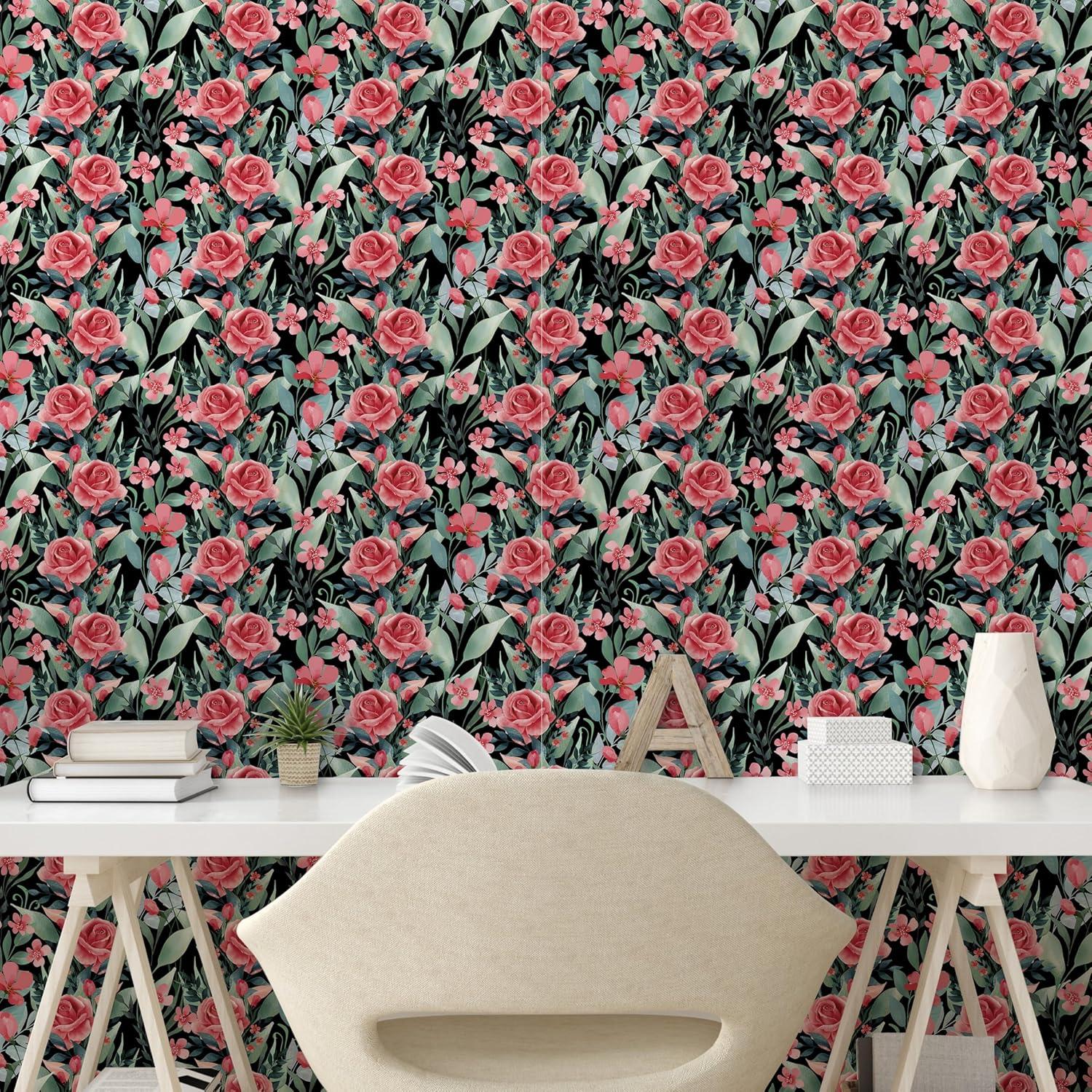 imageAmbesonne Summer Floral Peel amp Stick Wallpaper for Home Monochromatic Love Vibe with Delicate Sour Cherry Kiss Theme SelfAdhesive Living Room Kitchen Accent 13 x 36 Burgundy Ruby and PinkCoral and Pale Reseda Green