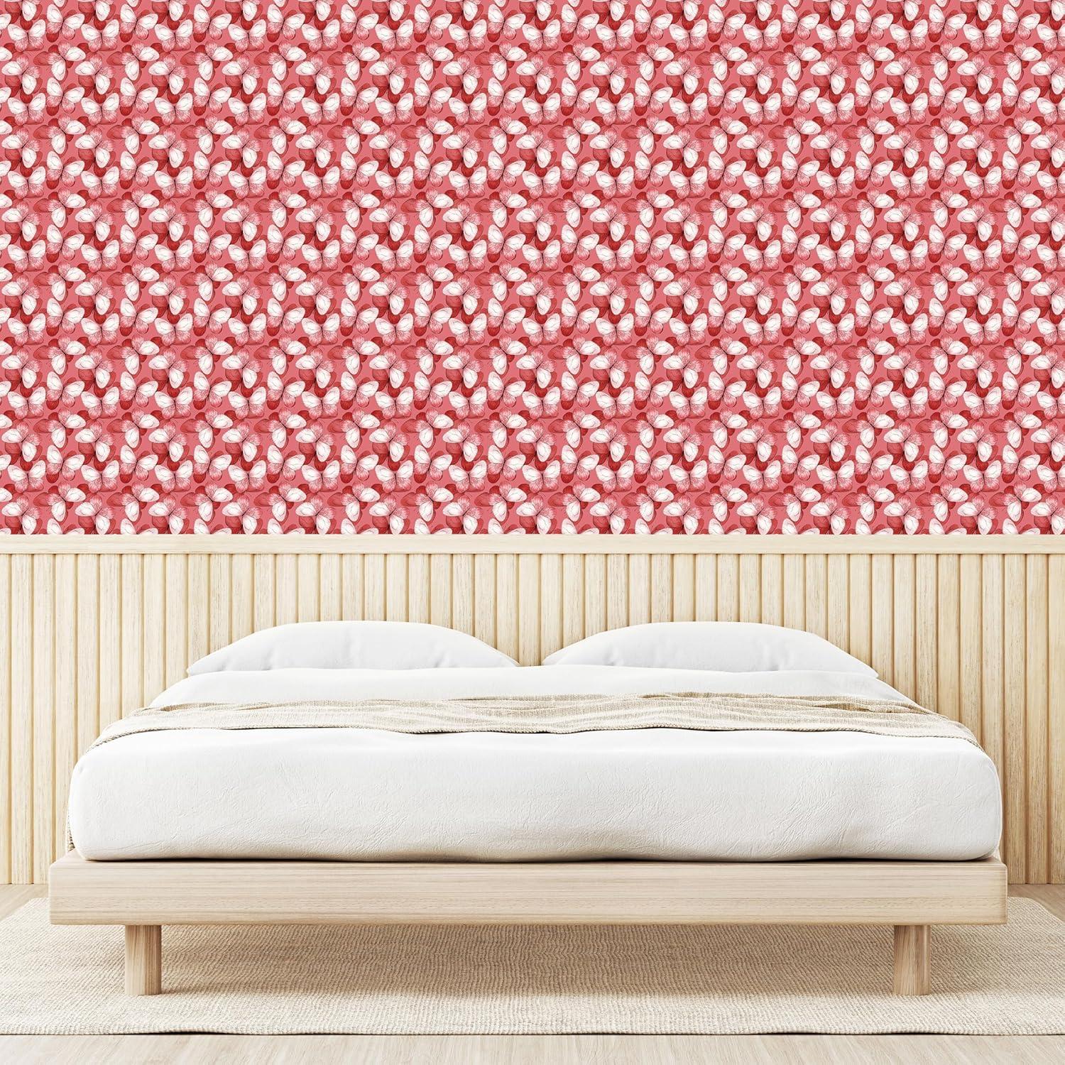 imageAmbesonne Summer Floral Peel amp Stick Wallpaper for Home Monochromatic Love Vibe with Delicate Sour Cherry Kiss Theme SelfAdhesive Living Room Kitchen Accent 13 x 36 Burgundy Ruby and PinkCoral Blush Off White