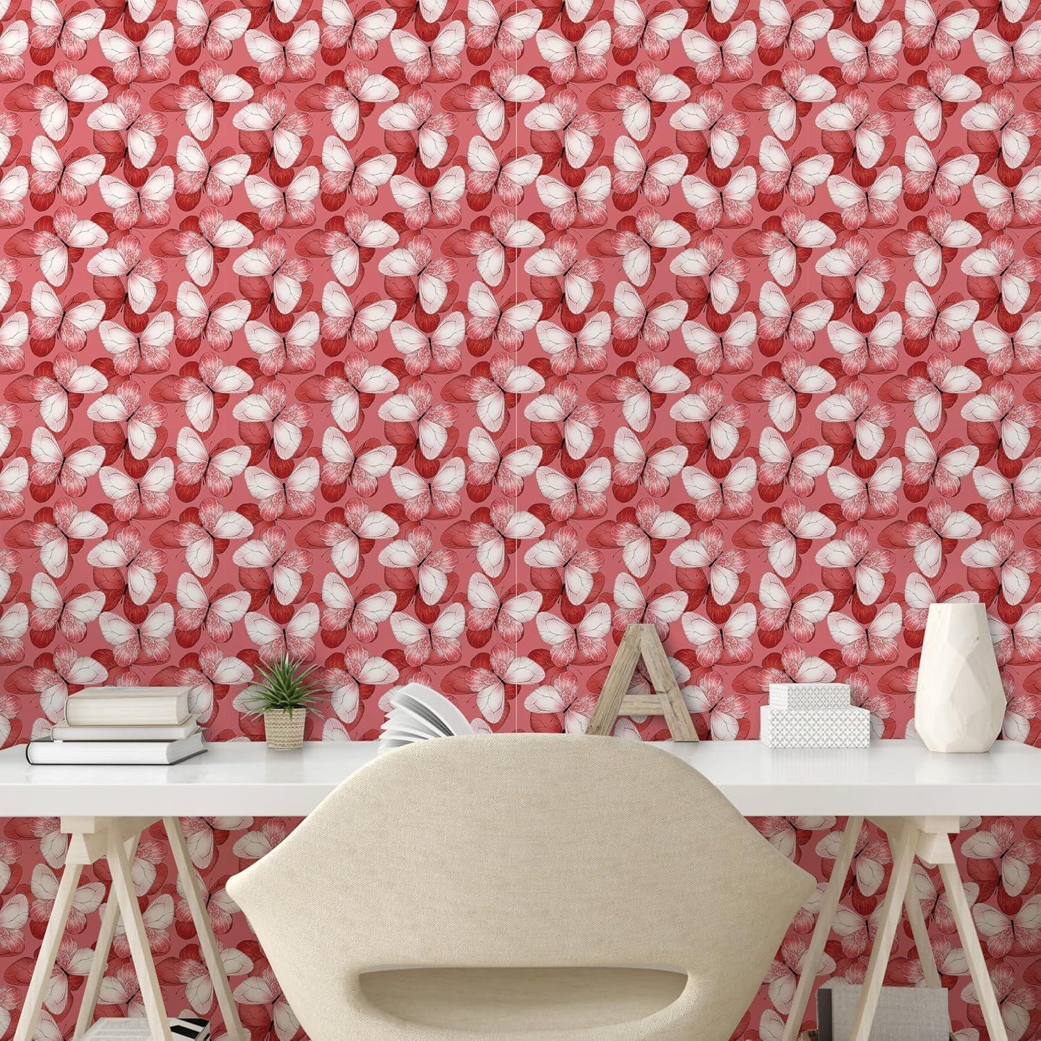 imageAmbesonne Summer Floral Peel amp Stick Wallpaper for Home Monochromatic Love Vibe with Delicate Sour Cherry Kiss Theme SelfAdhesive Living Room Kitchen Accent 13 x 36 Burgundy Ruby and PinkCoral Blush Off White