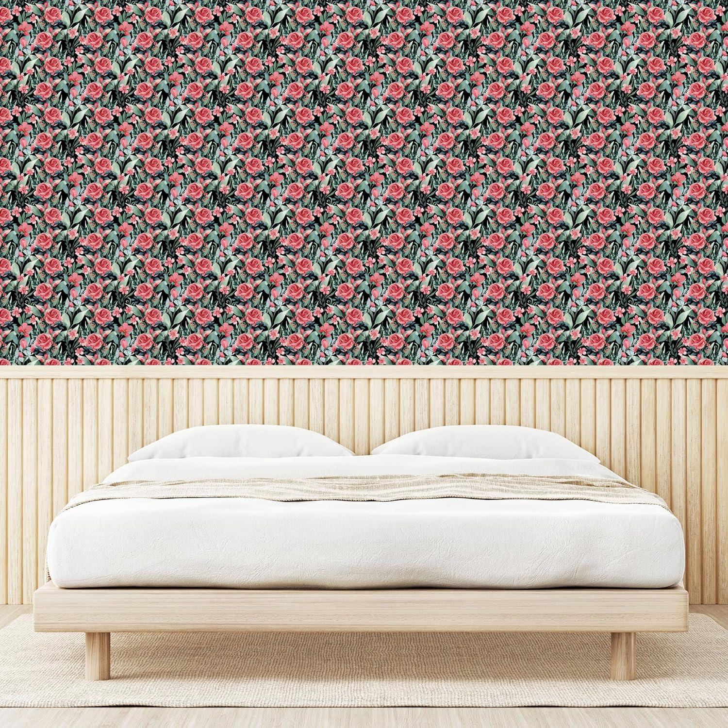 imageAmbesonne Summer Floral Peel amp Stick Wallpaper for Home Monochromatic Love Vibe with Delicate Sour Cherry Kiss Theme SelfAdhesive Living Room Kitchen Accent 13 x 36 Burgundy Ruby and PinkCoral and Pale Reseda Green