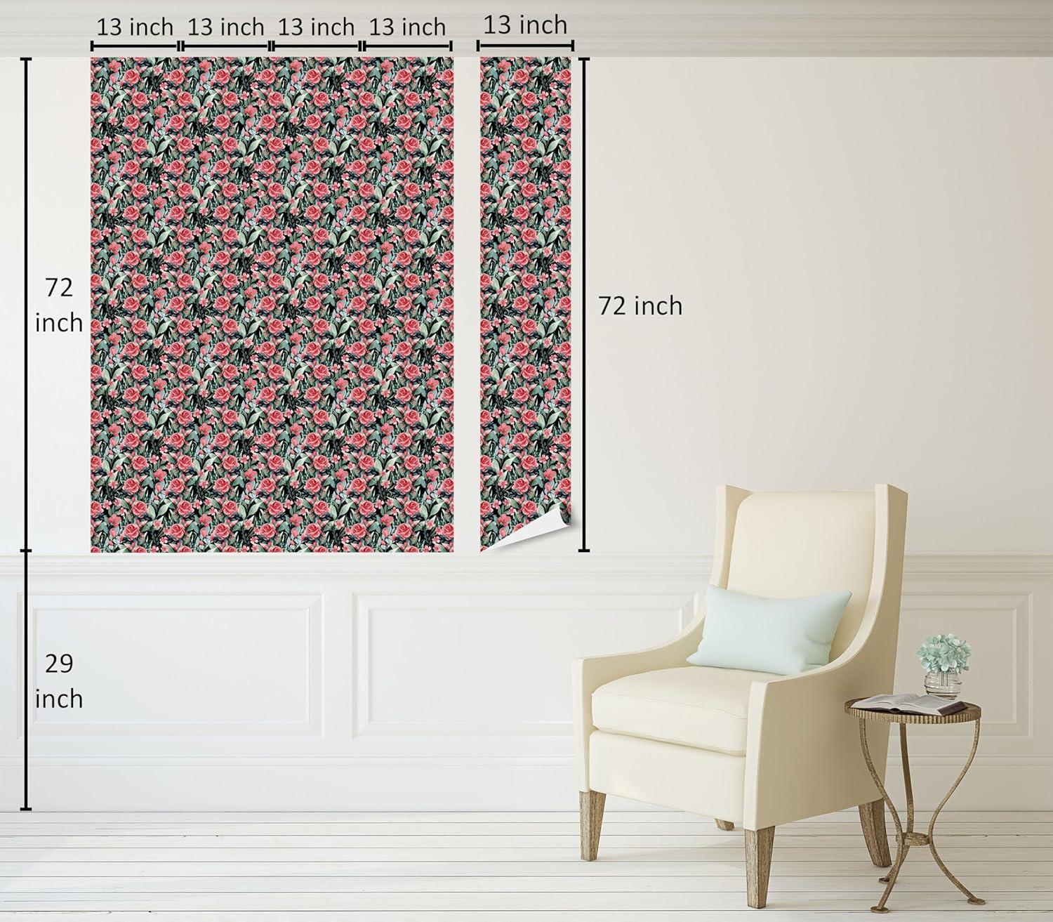 imageAmbesonne Summer Floral Peel amp Stick Wallpaper for Home Monochromatic Love Vibe with Delicate Sour Cherry Kiss Theme SelfAdhesive Living Room Kitchen Accent 13 x 36 Burgundy Ruby and PinkCoral and Pale Reseda Green