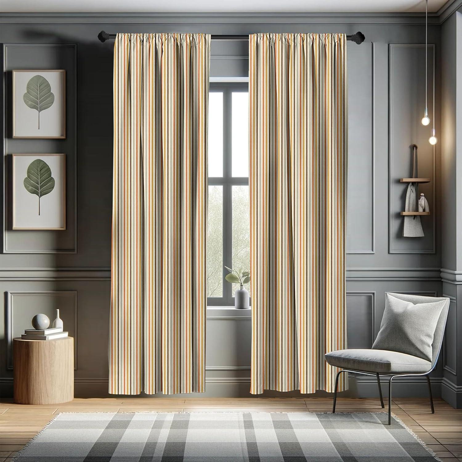 imageAmbesonne Vintage Curtains Retro Nostalgic 60s 70s Fashion Stripes Vertical Pattern Vintage Window Treatments 2 Panel Set for Living Room Bedroom Pair of 28 x 63 Mustard Orange