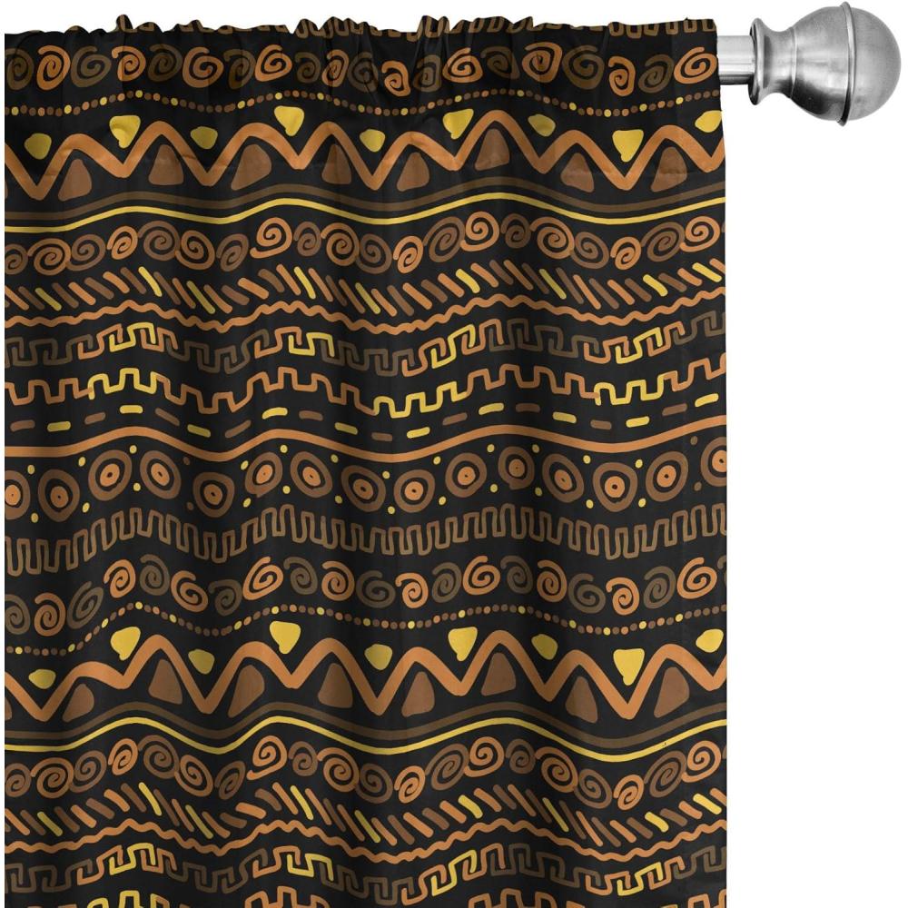 imageAmbesonne African Curtains Chevron Zigzag Circles and Spirals Timeless Vintage Art Design Oriental Doodle Window Treatments 2 Panel Set for Living Room Bedroom Pair of 28 x 63 Brown Yellow
